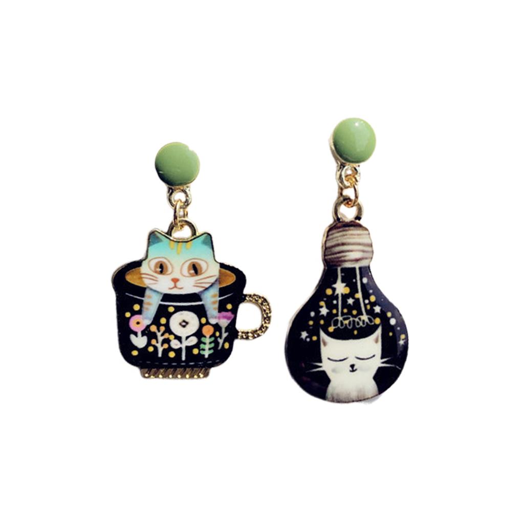 Cartoon Animal Earring For Women Cute Teacup Cat Drip Oil Dangle Earring Girls Fashionable Ear Ring Jewelry Ear Accessories