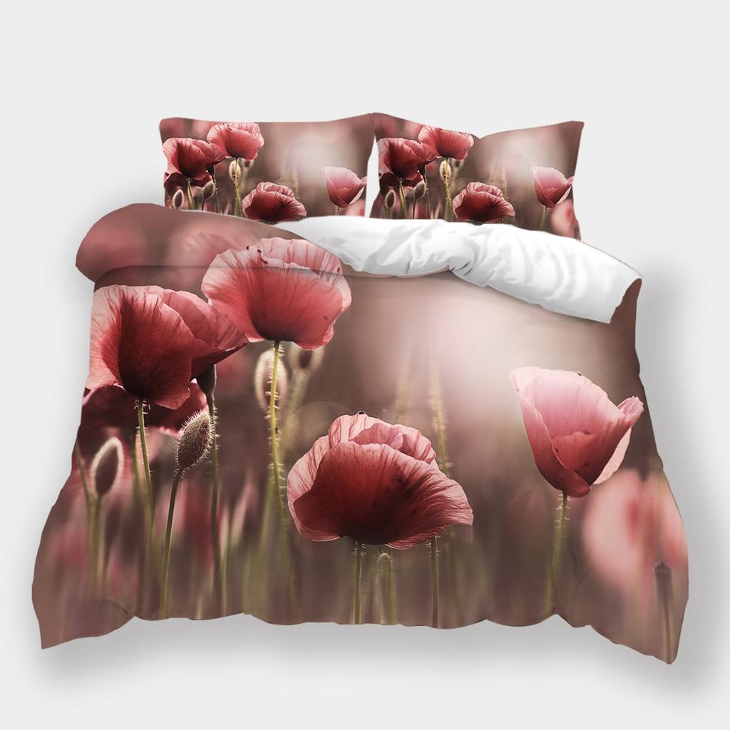 3D Printed Flower Bedding, Women's and Girls' Down Duvet Covers and Pillowcases, 2/3pc King Queen Bed Full-size Duvet Cover Gift