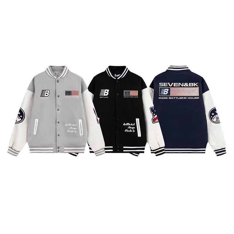 

Men s Trendy Retro Baseball Jacket - Color Block, Casual & Loose for Spring & Autumn L чёрный