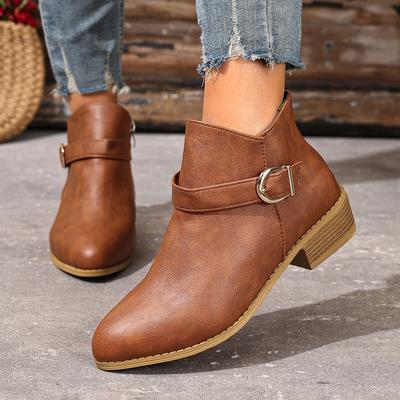 Retro Women's Boots European and American Martin Boots 2025 Autumn and Winter New Women's Boots Round Toe Mid-heel Belt Buckle Women's Boots