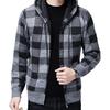 Cardigan Invernale da Uomo Colore a Contrasto Stampa Plaid Cappuccio Coulisse Giacca Media Lunghezza Maglia Spessa Maniche Lunghe Chiusura con Zip Cappotto