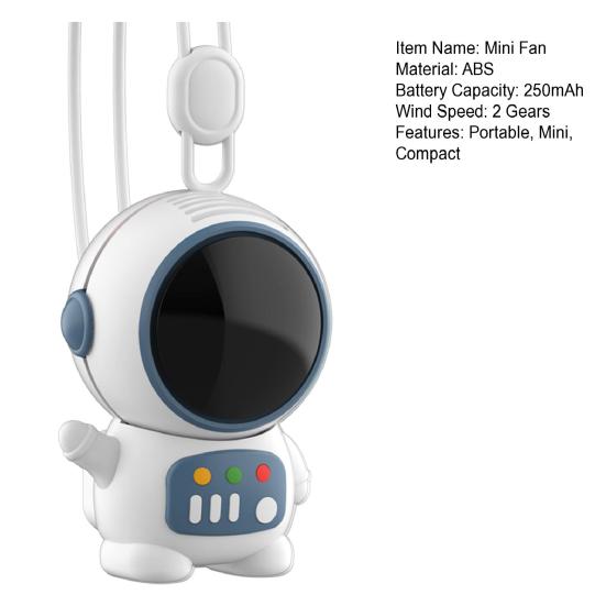Portable Mini Handheld Fan Astronaut Shaped USB Rechargeable Cooling Neck Fan with Lanyard 2 Speed Bladeless Personal Fan for Outdoor Office