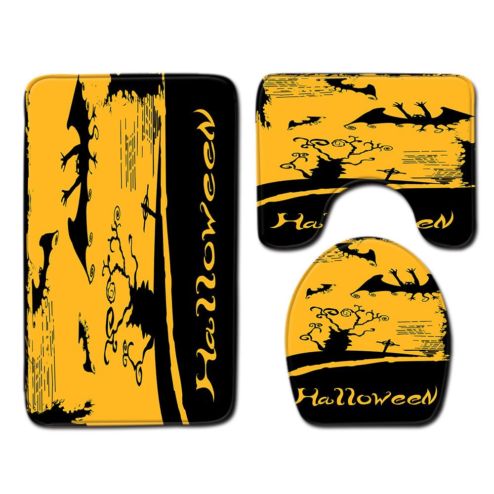 Halloween Duschvorhang Bodenmatte Kombination Vierteilige Haushalts-Fußmatte Schlafzimmer Rutschfester Teppich