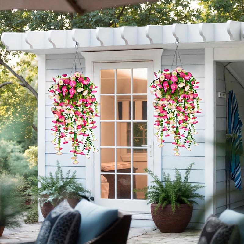 2pcs UV-Resistant Artificial Hanging Petunia & Eucalyptus Flowers , Weatherproof, Indoor/Outdoor Decor for Weddings, Porch, Patio, Garden Decorations