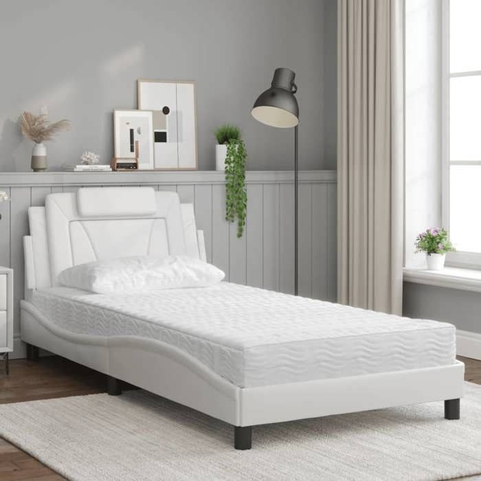 VidaXL Lit avec Matelas, Lit Rembourré avec Coussin de Tête de Lit, Lit Simple, Lit Adulte, Meuble de Chambre à Coucher 3208776
