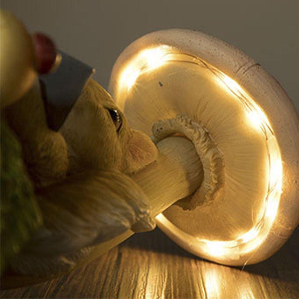 Resin Solar Mushroom Lamp Cute Animal Statue Light Desktop Decoration Rabbit Lawn Lamp Flowerpot