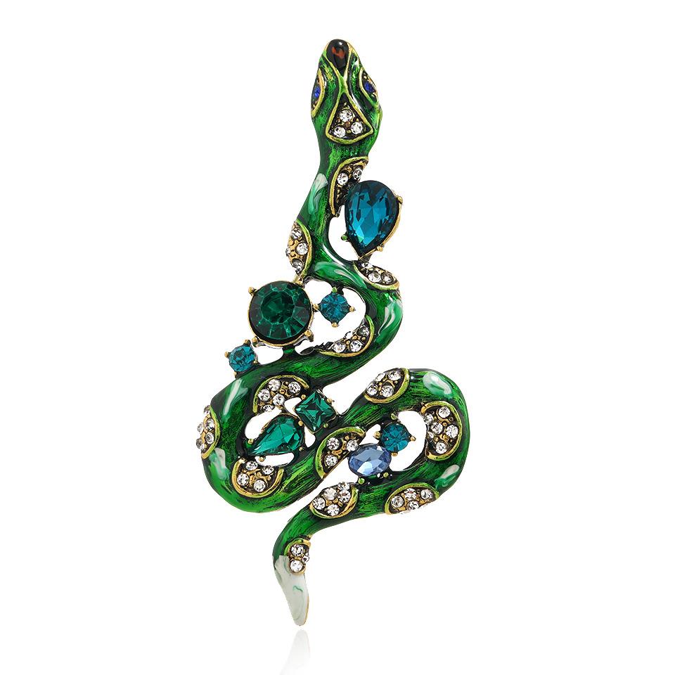 New Creative Classic Vintage Snake Enamel Crystal Badges For Women Men Retro Aniaml Metal Fashion Brooch Pin Unisex Accessories