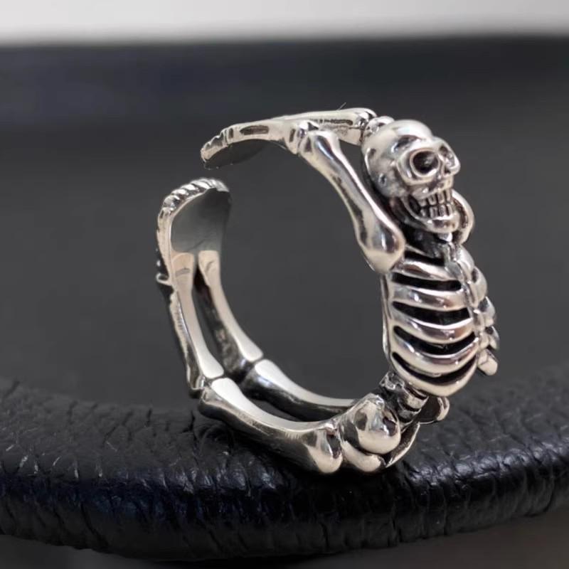 European Sterling Silver Skull Skeleton Ring - Unisex Retro Punk Style