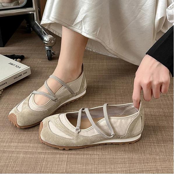 Weiches Leder Mary Jane Damenschuh Elastisches Band Weiche Sohle Ballett Freizeit Sportschuhe