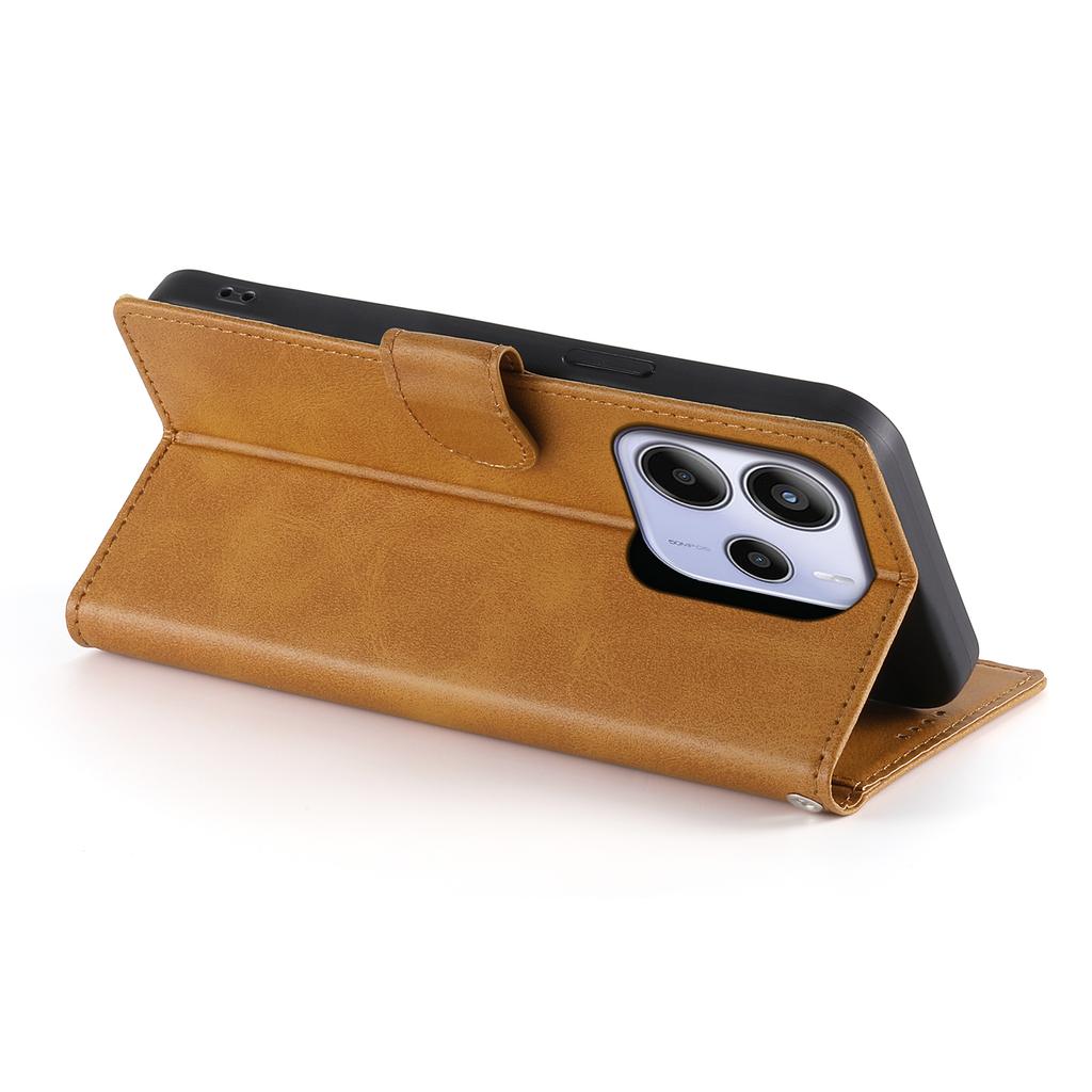 For Xiaomi Redmi Note 14 4G (164.84mm) Case Stand Wallet Calf Texture PU Leather Flip Phone Cover with Wrist Strap