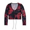 Short Sheer Dark Fairy [NAMEOF] Lace-up Top, Core, Grunge, Y2K, Women's, See-through, Red, Sexy, Cut-and-Sew