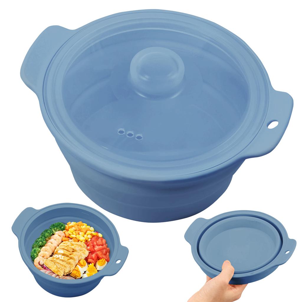 1250 ML Mikrowellen-Silikon-Dampfgarer Faltbarer Mikrowellen-Dampfkochtopf mit transparentem Deckel Dampfkochtopf zum Kochen Küchenutensilien
