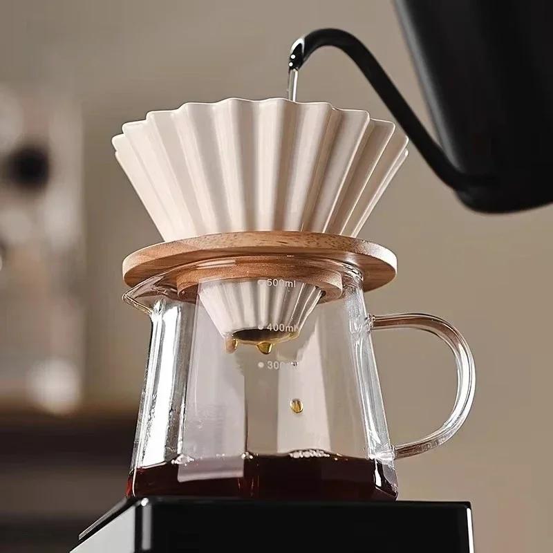 Ceramic Coffee Dripper Pour Over Coffee Maker Set with Glass Share Pot American Style Brewing Kit for Home Cafe Accessories