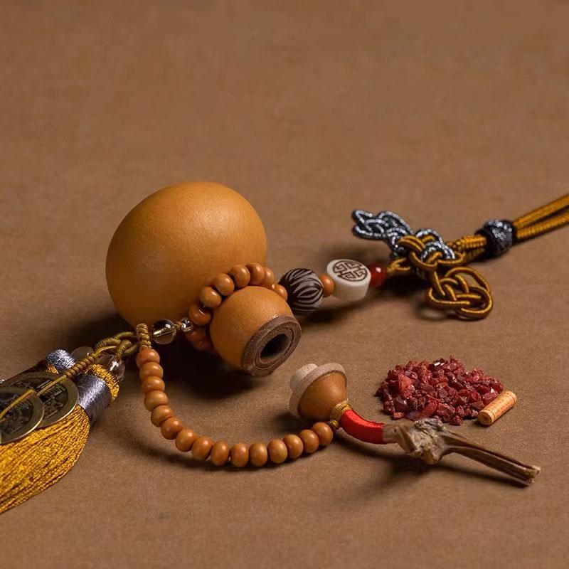 Chinese Knot Car Pendant Natural Gourd Five Emperors Coin Rearview Mirror Pendant Fringe Copper Coin Gourd Auspicious Car Decoration