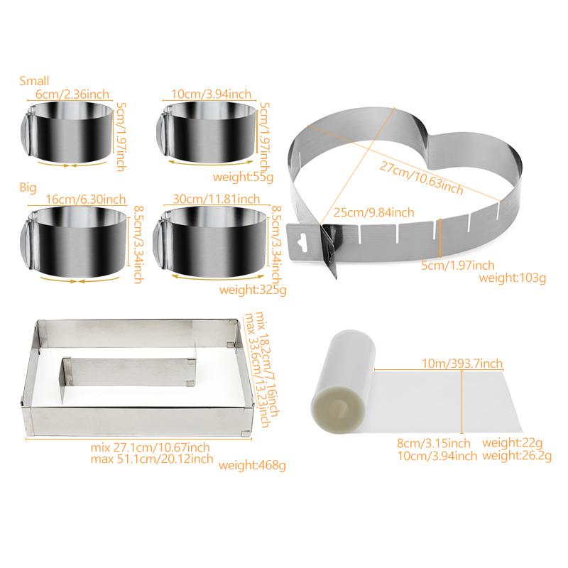 Adjustable Cake Ring Heart/Square/Round Cake Ring Stainless Cheese Mousse Ring Mold Cheese Dessert Cake Mold Baking Tool