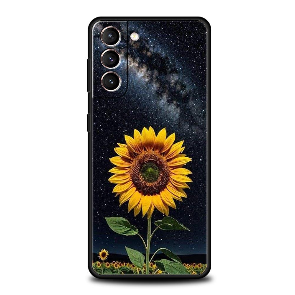 Beautiful Yellow Sunflower Phone Case For Samsung Galaxy S26 Ultra S25 Plus S24 FE S23 S22 5G S21 S20 Cover Black Soft