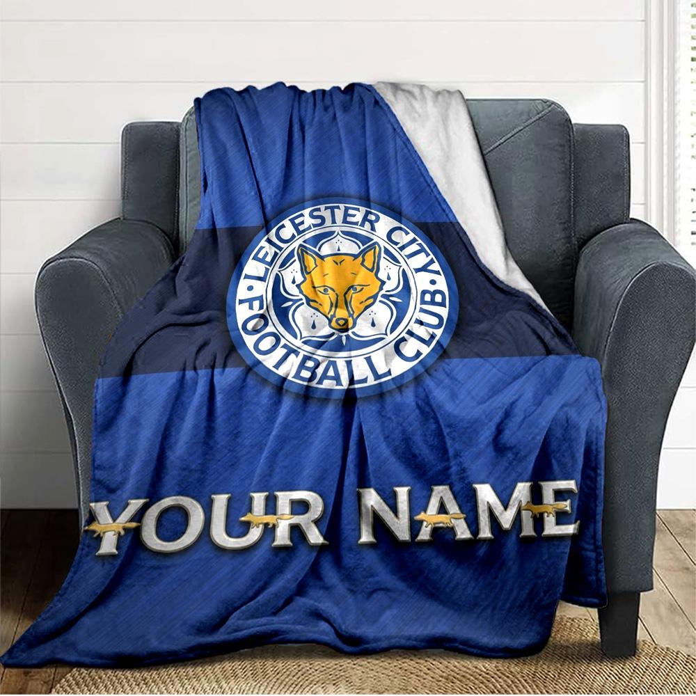 Name Custom Leicester City FC Print Flannel Blanket High Quality Warm Comfortable Cover for All Seasons Perfect for Gifts Home Decor