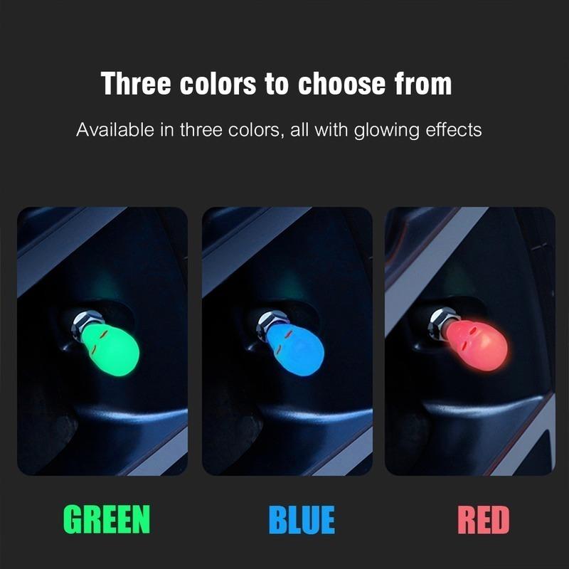 Skull Tire Luminous Valves Cap Night Glowing Tyre Nozzle Cover Universal Auto Truck Motorcycles Bike Fluorescent Valve Stem Caps