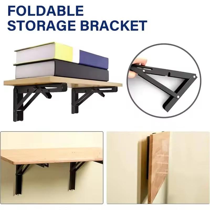 Pair of Foldable Stainless Steel Triangle Supports for Sturdy Wall Shelving and Table Mounting