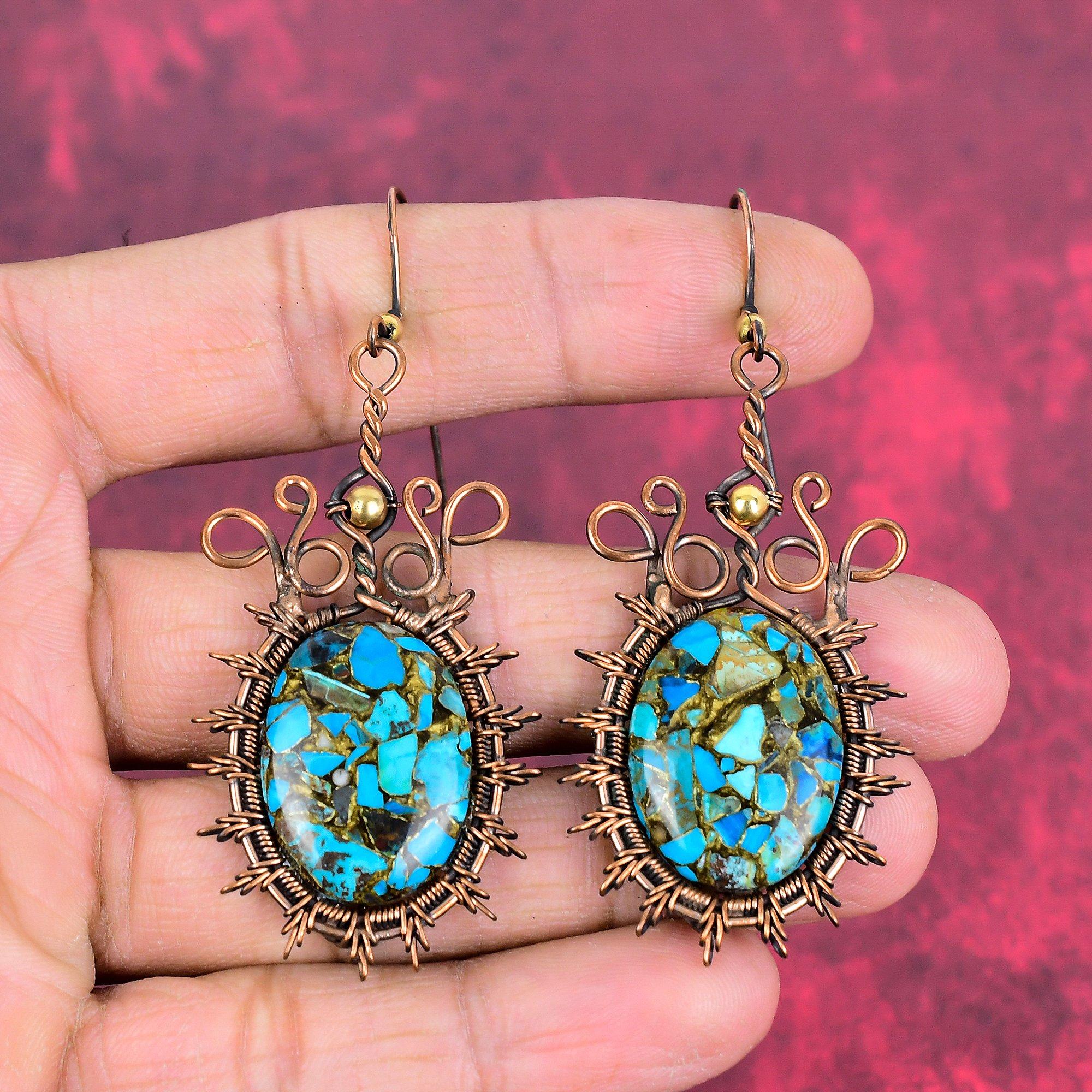 Copper chrysocolla earring copper wire wrapped earring handmade jewelry natural gemstone earrings copper wire wrap jewelry gifts for mother