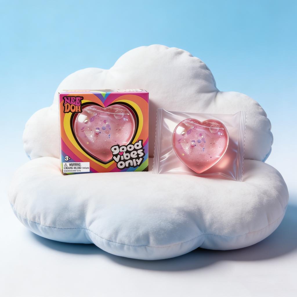 NeeDoh Heart Shaped Squeeze Toy, Glitter Filled Stress Relief Fidget Toy, Soft TPR Squishy for Kids Adults Anxiety Relief Gift