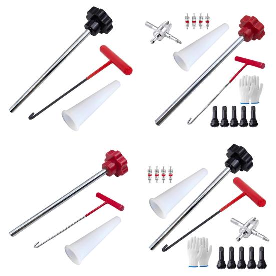 3/13Pcs/Set Quick Change Tire Valve Tool Kit Valve Core 4-Way Valve T-shaped Hook Tapered Positioning Tube Push Rod Gloves Cars Valves Repair