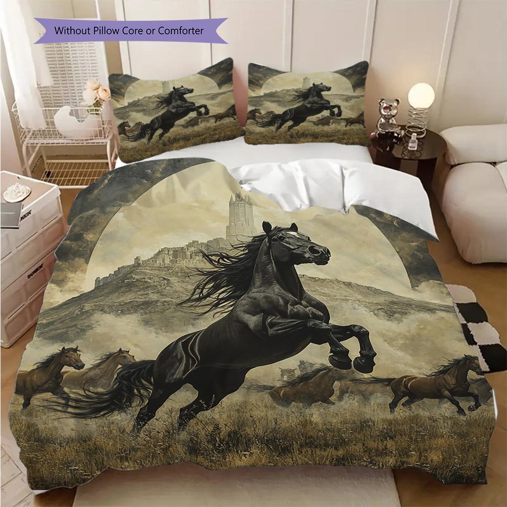 Set Copripiumino Trapuntato con Motivo a Cavalli Federa Decorazione per la Casa Regalo di Compleanno (1 * copripiumino + 2 * federa, senza nucleo)