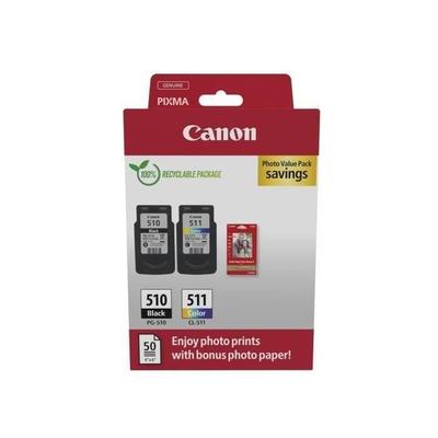 Pacote de 2 cartuchos de tinta + pacote de papéis fotográficos - CANON - PG-510 Preto + CL-511 Cor