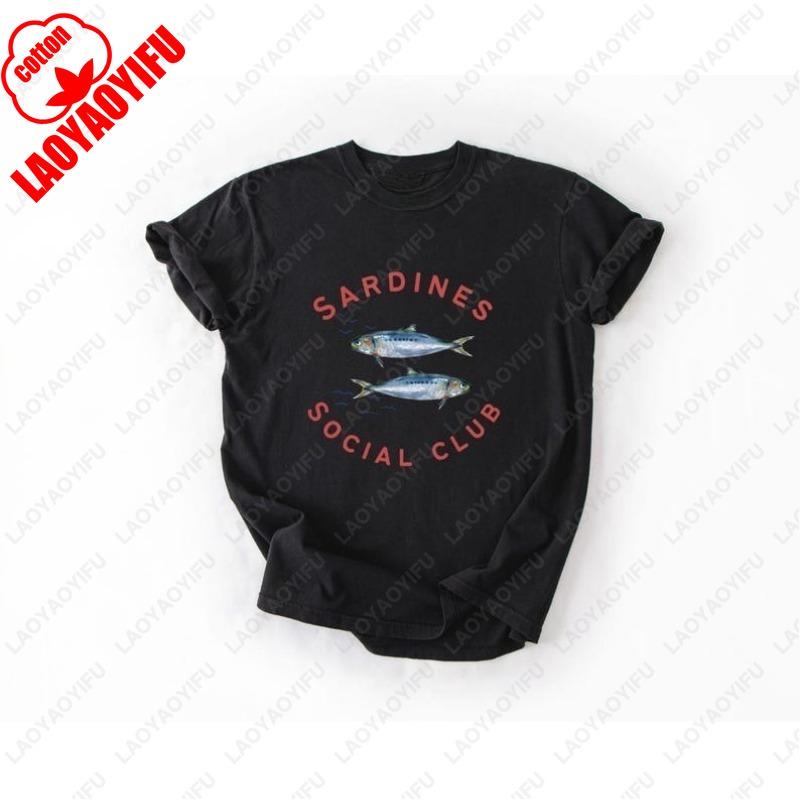 Sardines Social Club Tshirt Portuguese Charm Fisherman Graphic Tees Coastal Vibes Seafood Humor Men Women Cotton Adult Cute Tops
