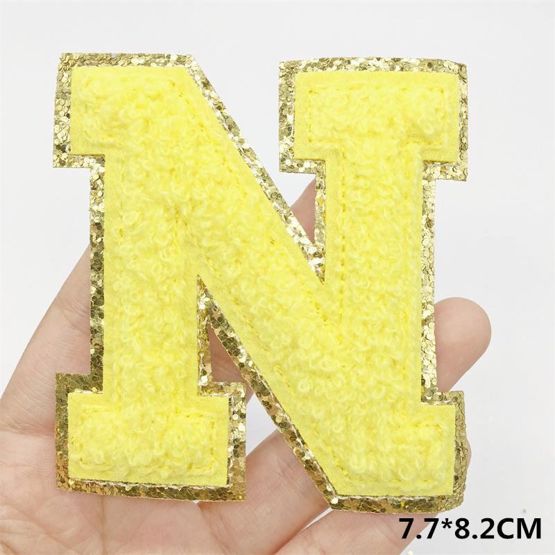 A-Z Big Size Letter Patches For Clothing Yellow Color Iron On Patches On Clothes Sew On Stickers Applications(8Cm)