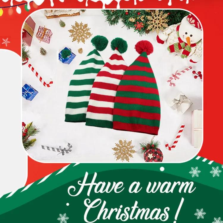 Christmas Unisex Knit Stocking Cap Euro Style Long Tail Pom Pom Elf Hat Festive Winter Accessory Gift