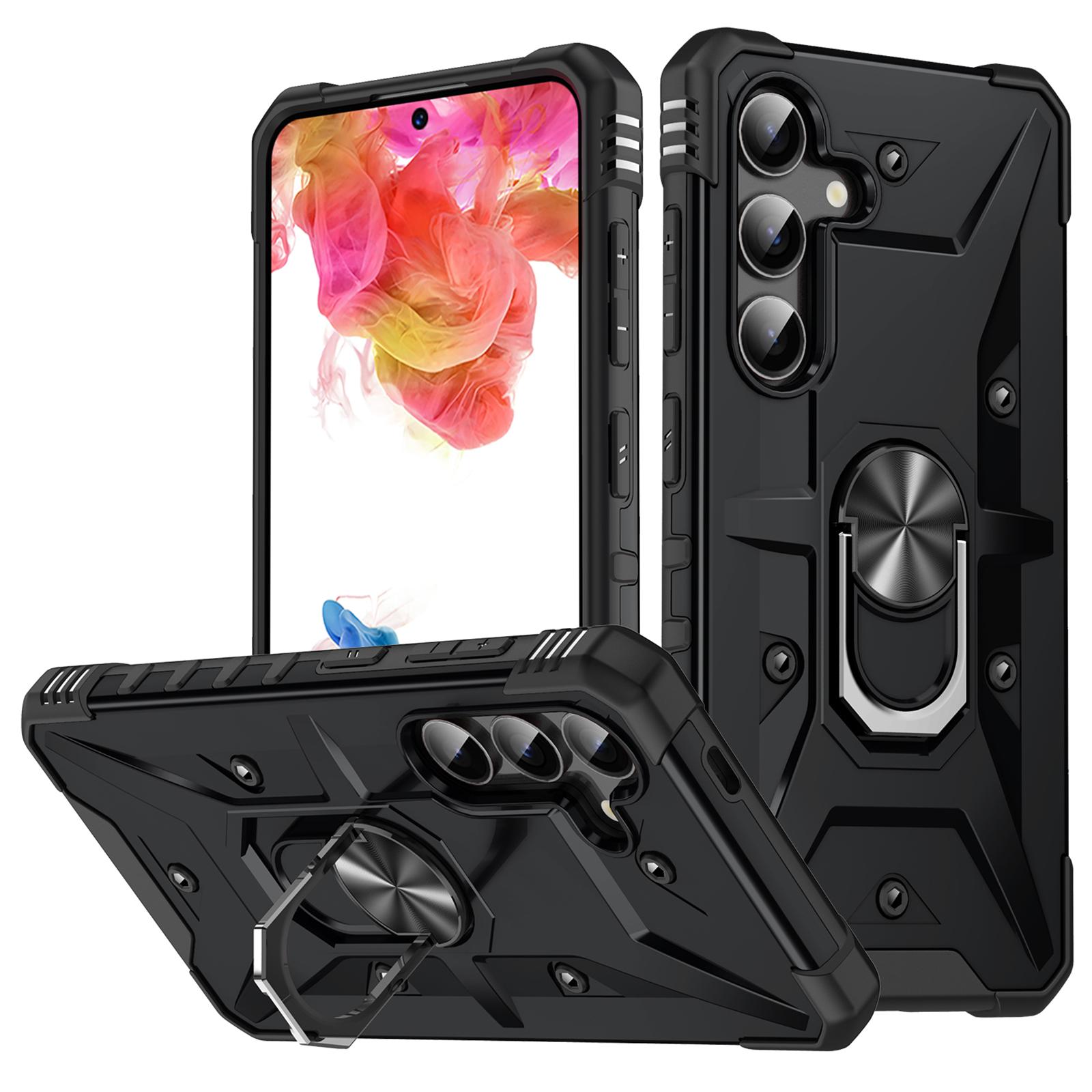 

For Samsung Galaxy S25+ Case PC+ TPU Anti-Drop Phone Cover with Ring Kickstand B