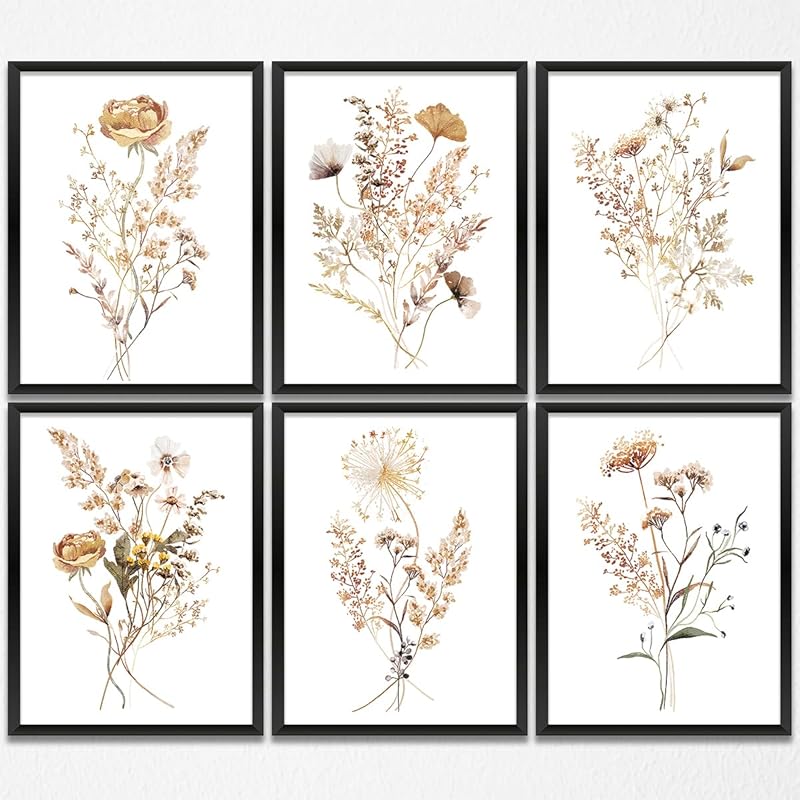 Gubrandin 6PCS Vintage Botanical Wildflower Art Wall Art Prints Artwork Paintings for Home Farmhouse Office Bathroom Kitchen Bedroom Wall Decor (8x10