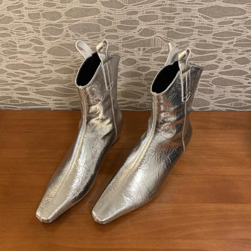 Skinny Single Boots Women's Autumn New Square Toe Simple and Versatile Wedge Heel Inside Heightening Non-Slip Booties