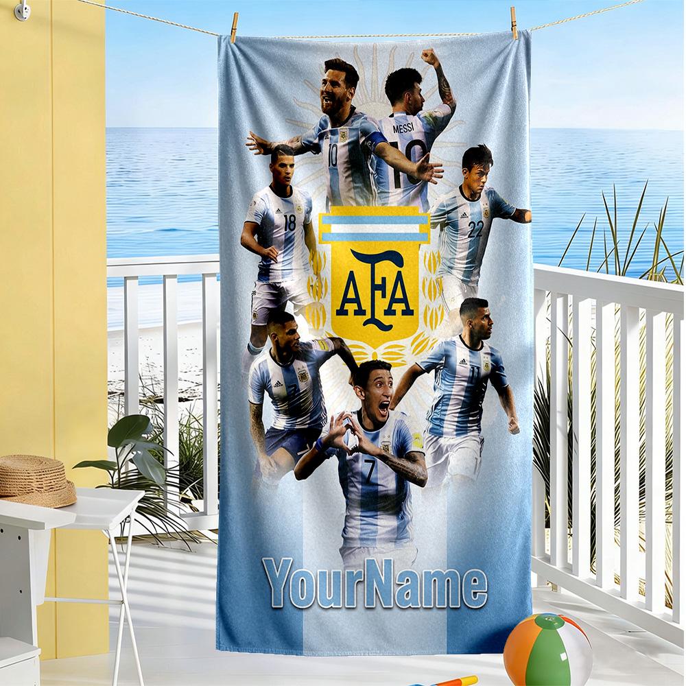 Messi Customized Name Beach Towel High Absorbency & Quick-Dry Ideal for Travel Outdoor Swim Pool Yoga Surf Camping Hiking Gym Gift Holiday