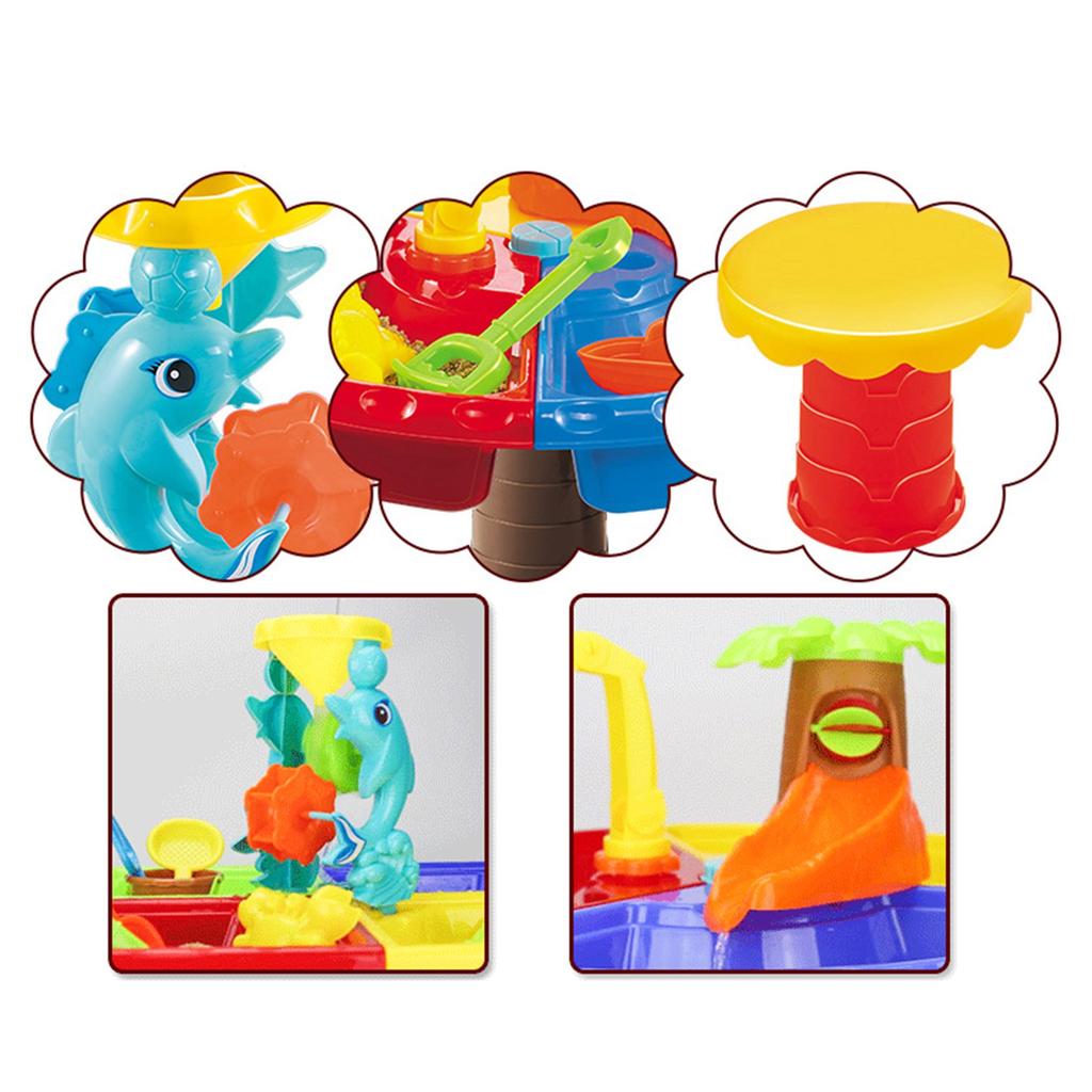 Kids Sand Water Table Play Set, Outdoor/Indoor Sandbox Toy Beach Toys Tools, 4-in-1 Activity Table for Toddlers, Summer Backyard Beach Toy for Kids 3+
