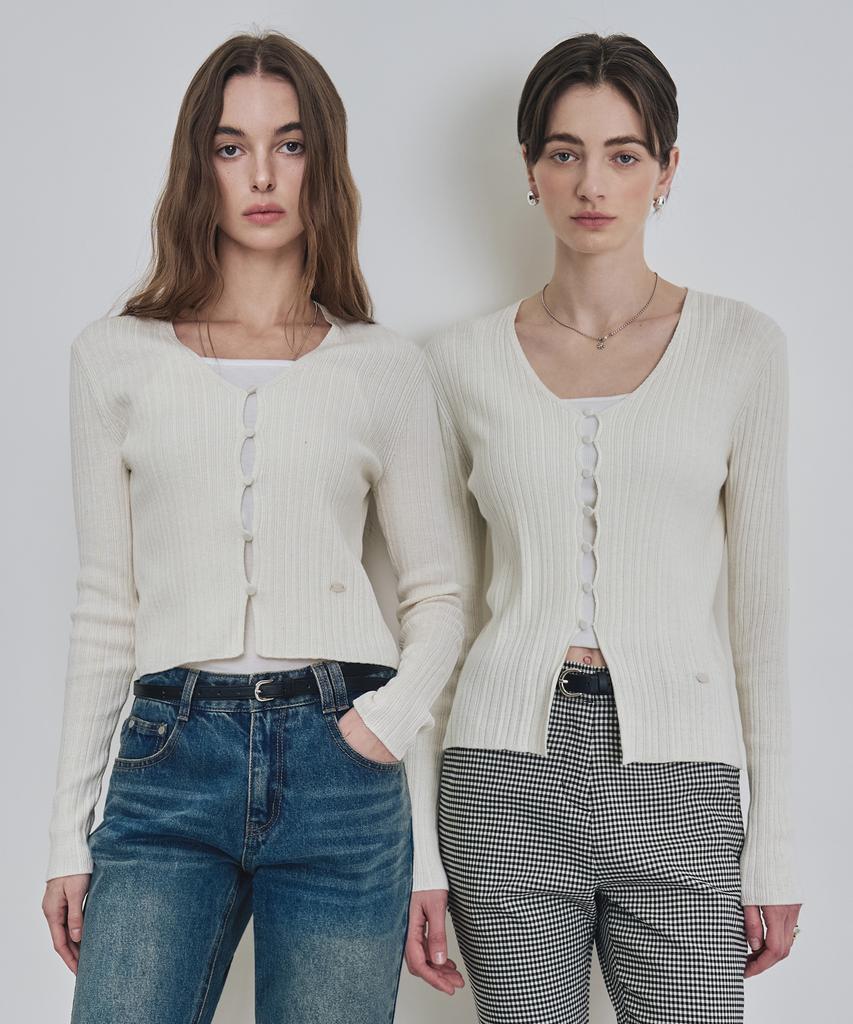 Costumeoclock Woman [Italy] Slim V-Neck Ribbed Cardigan 10 Color Cowcd003