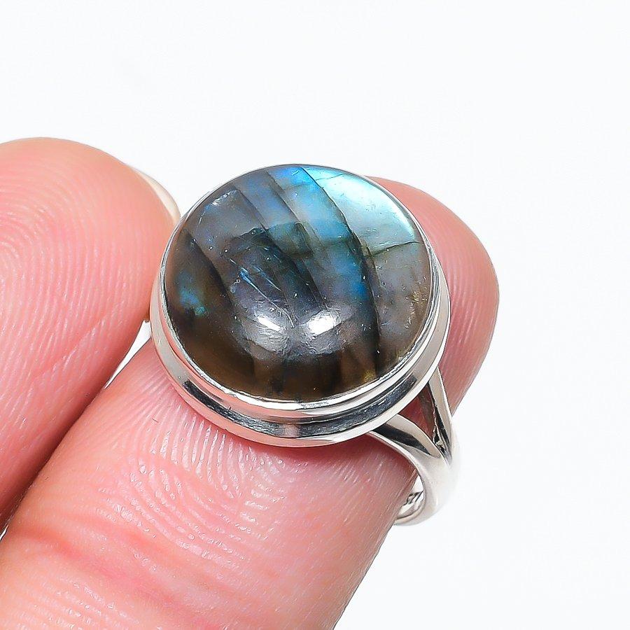 Natural Labradorite Gemstone 925 Solid Sterling Silver Jewelry Ring Size 8 F9J30