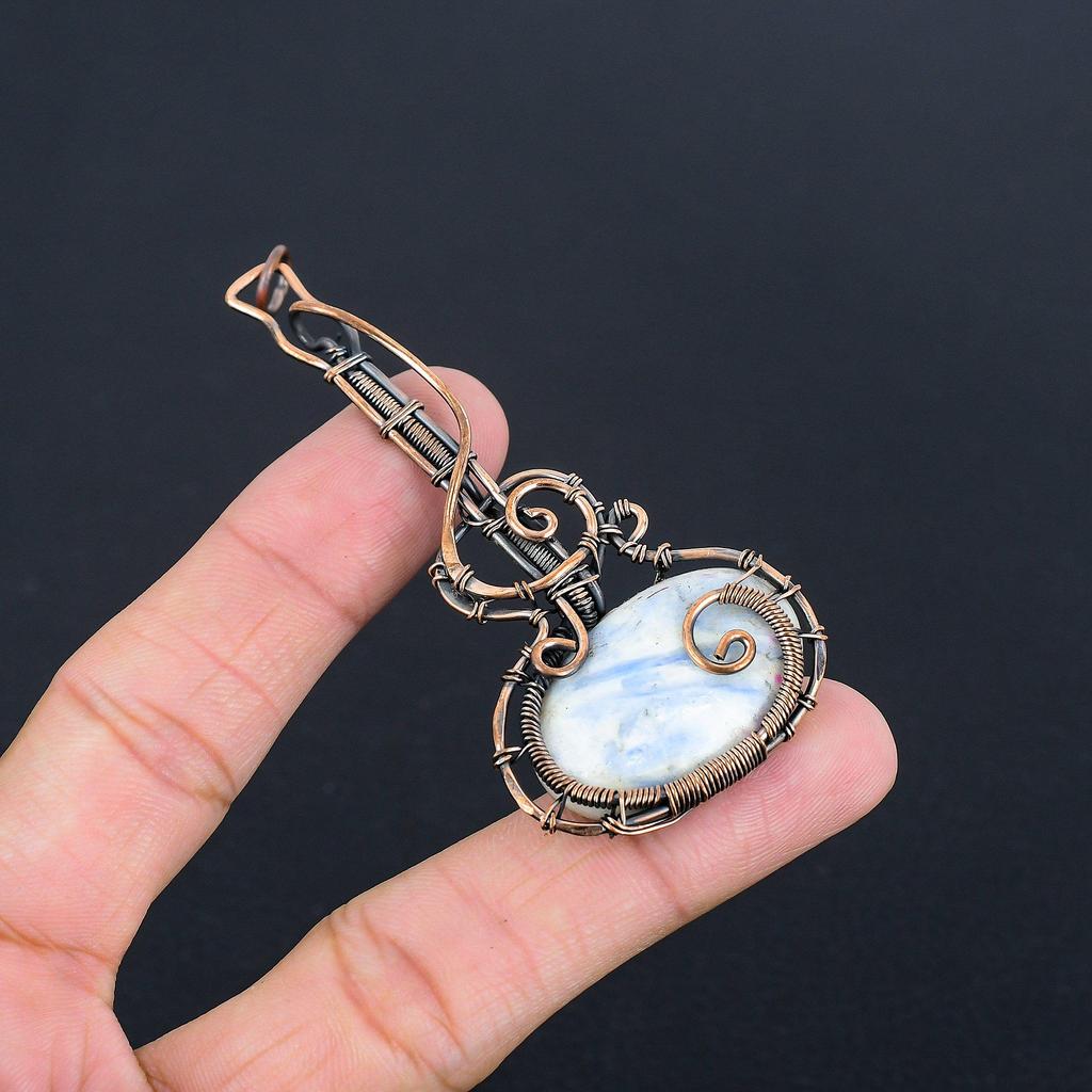 Blue Scheelite 999 Copper Wire Wrapped Pendant, Handmade Gemstone Pendant Jewelry, Gifts For Wife Brand New Pendant