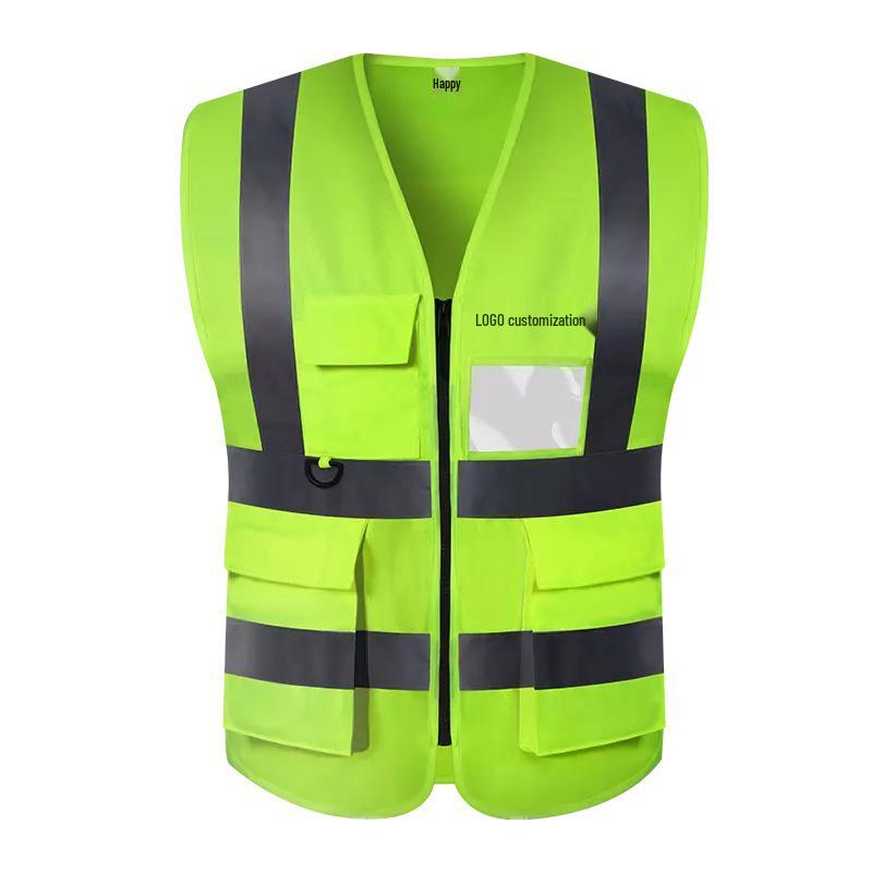 Customizable Multi-Pocket Fluorescent Safety Vest with Reflective Strips for Nighttime Construction