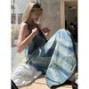 French Smudge Suspender Dress Women's Summer New Loose Lazy Niche Chic Blue Long Skirt Tide