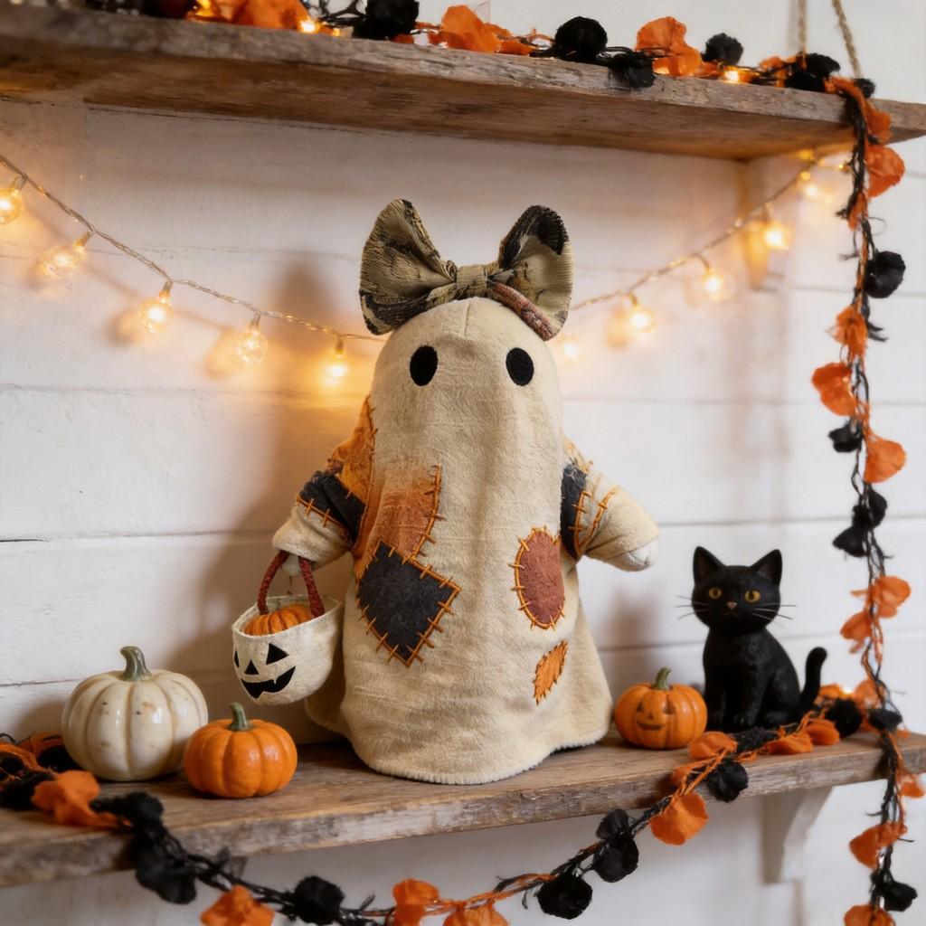 Halloween Decor Pumpkin Ghost Plush Figure With Pp Cotton Filling For Spooky Home Display