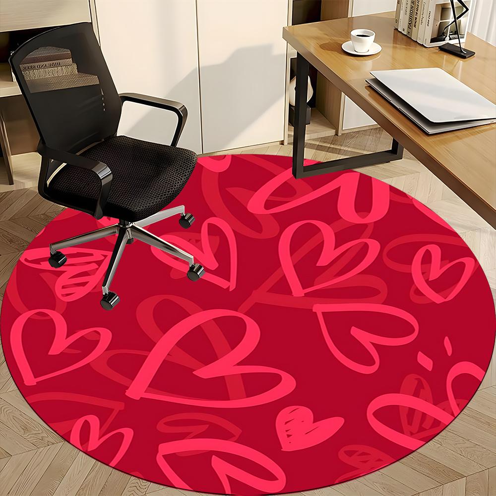 1pc Love Hearts Office Round Area Rug, Indoor Mat Suitable ForOffice, Under Office Chairs Bedroom Living Room Home Decor, Room Decot258