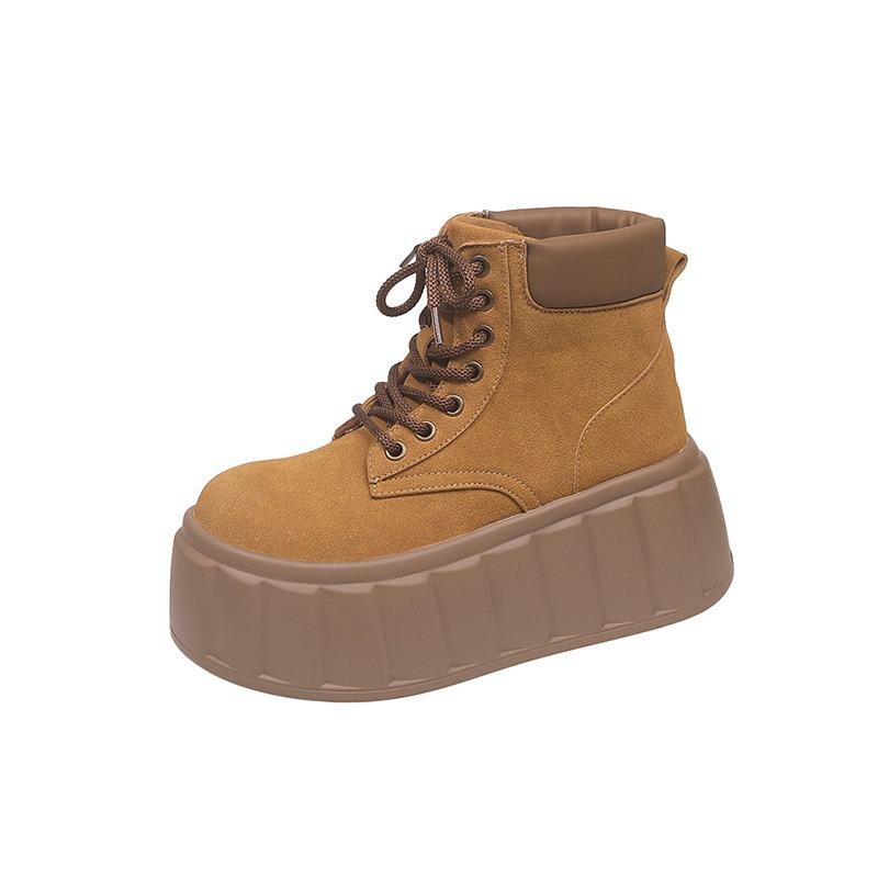 New Small Thick-soled Heightening Short Boots Women's Autumn Fashion Muffin Sleeve Thin Boots Winter