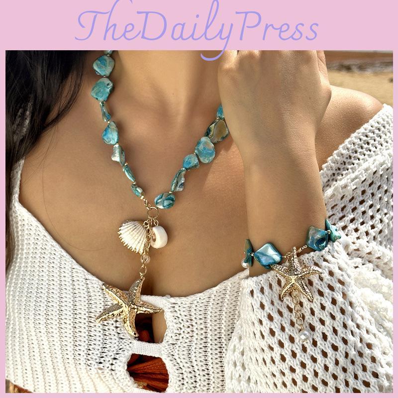 Ocean Star Shell Bead Necklace For Women With Layered Pearl Design Fashion Jewelry