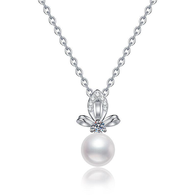 Sterling Crown Pendant Necklace With Moissanite Freshwater Pearl 41-50cm Chain Fashionable Daily Wear Women 925 Sterling Silver