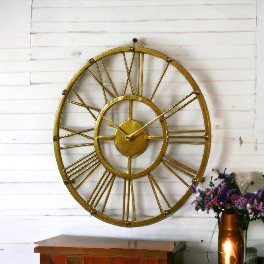 Vintage Clock Iron Gold Wall Clock, Analog, 15 Inch