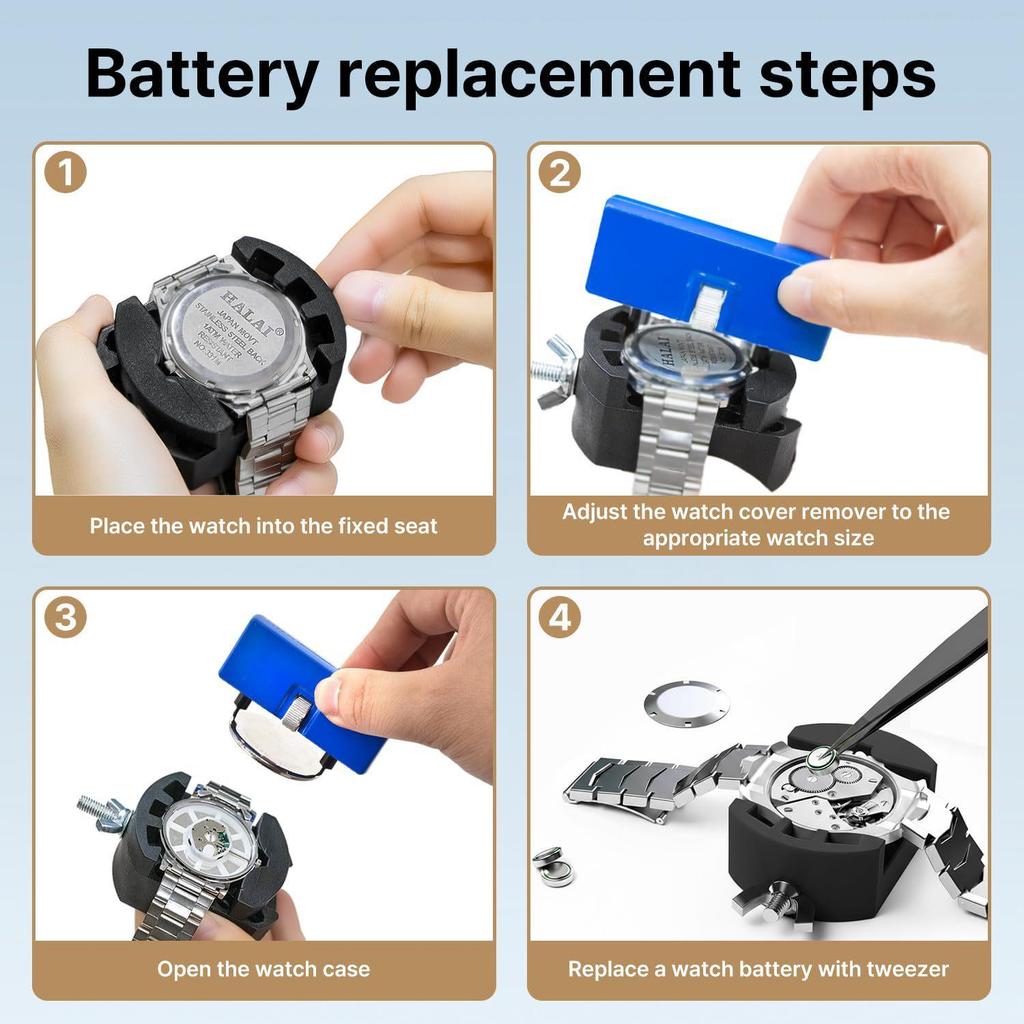 12-Piece Watch Repair Kit: Case Opener, Repair Stand, Fixing Stand, Rear Cover Tool Combination Set.