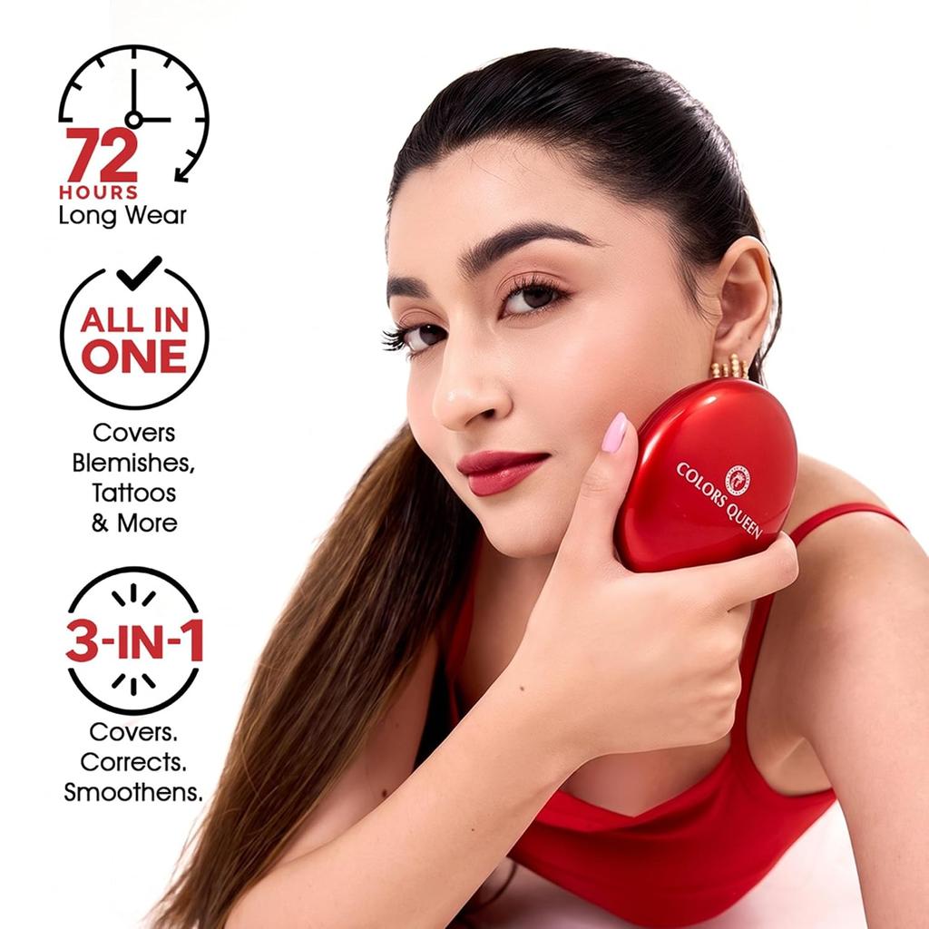 Colors Queen Red Cushion Foundation Ultra-Light Weight Satin Glow Full Coverage Hydrating 72 Hours Long Lasting For Women