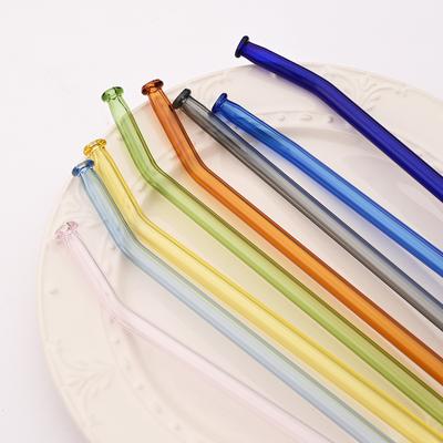5 Stück Hochborosilikatglas Strohhalmsets Wiederverwendbare Gebogene Glasstrohhalme Milchtee Saft Cocktail Strohhalme mit Bürste Party Bar Zubehör